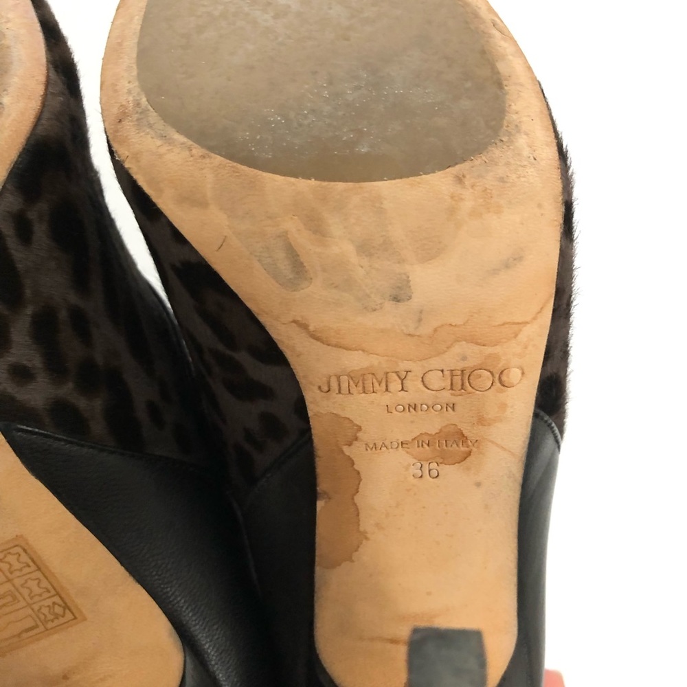 Jimmy Choo Black Leather & Leopard Print Ankle Boots - Picture 12 of 16